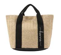 LoLaTide Borsa a Tracolla in Paglia da Donna Personalizzata con Nome, Borsa Intrecciata a Mano per Vacanze, Viaggi, Tutti i Giorni, Shopping (Nero)