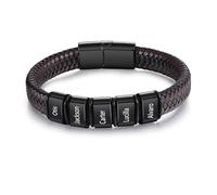 LoLaTide Bracciale da Uomo Personalizzato Bracciale in Pelle con 1-5 Nome Incisione Regalo Personalizzato per Natale Compleanno Festa del Papà (5 nomi)