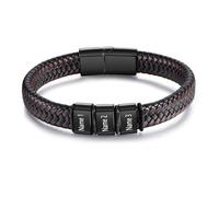LoLaTide Bracciale da Uomo Personalizzato Bracciale in Pelle con 1-5 Nome Incisione Regalo Personalizzato per Natale Compleanno Festa del Papà (3 nomi)