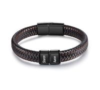 LoLaTide Bracciale da Uomo Personalizzato Bracciale in Pelle con 1-5 Nome Incisione Regalo Personalizzato per Natale Compleanno Festa del Papà (2 nomi)