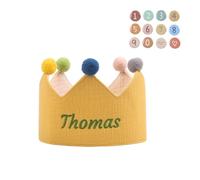 LoLaTide Corona di compleanno personalizzata con nome, ragazzi e ragazze, corone di compleanno con 0-9 bottoni numerici, decorazioni riutilizzabili per feste (giallo)
