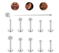 LOLIAS 10 Pz 16G Titanio Piercing Naso Piercing Orecchio Helix Piercing Zircone Argento Labret della Vite prigioniera Trago Piercing Lip Piercing Trago Medusa Piercing Gioielli 6/7/8MM