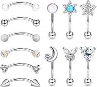 LOLIAS 12 Pezzi 16G Rook Daith Orecchini Bilanciere Curvo Acciaio Inossidabile per Donna Trago Piercing Sopracciglio Anello Pancia Body Piercing Bilanciere Banana Piercing Gioielli Set 6-8mm