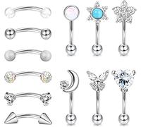 LOLIAS 12 Pezzi 16G Rook Daith Orecchini Bilanciere Curvo Acciaio Inossidabile per Donna Trago Piercing Sopracciglio Anello Pancia Body Piercing Bilanciere Banana Piercing Gioielli Set 6-8mm
