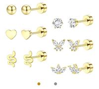 LOLIAS 14K Placcato Oro Orecchini In Acciaio Inox Orecchini Perno Per Donne Cartilagine Helix Conch Trago Piercing Gioielli Piccola Vite Dainty CZ Orecchini Set Per Piercing