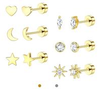 LOLIAS 14K Placcato Oro Orecchini In Acciaio Inox Orecchini Perno Per Donne Cartilagine Helix Conch Trago Piercing Gioielli Piccola Vite Dainty CZ Orecchini Set Per Piercing