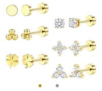 LOLIAS 14K Placcato Oro Orecchini In Acciaio Inox Orecchini Perno Per Donne Cartilagine Helix Conch Trago Piercing Gioielli Piccola Vite Dainty CZ Orecchini Set Per Piercing