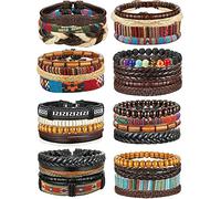 LOLIAS 27/31 Pezzi Misti Wrap Intrecciati Pelle, Braccialetti Perline Legno Bracciale Uomo, Polsino Vintage, Moda, Regolabile