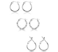 LOLIAS 3 Pairs 925 Sterling Silver Orecchini a cerchio di goccia Endless Huggie Orecchini per le donne 14 K placcato leggero cerchio orecchini a cerchio 10/12 / 15MM cerchi