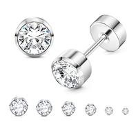 LOLIAS 6Pairs Acciaio Inossidabile CZ Orecchini per Donna Ragazze Rotondo Cartilagine Piccola Orecchini Regalo per Donna 3-8MM