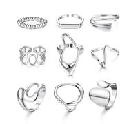LOLIAS 9 Pezzi Anelli Donna Regolabili Argento Set Anelli Donna Anello Mignolo Rings Grandi Moda Anello Con Pollice a Nocca Massiccia Ring