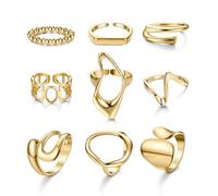LOLIAS 9 Pezzi Anelli Donna Regolabili Oro Argento Set Anelli Donna Anello Mignolo Rings Grandi Ragazza Moda Anello Con Pollice a Nocca Massiccia Ring