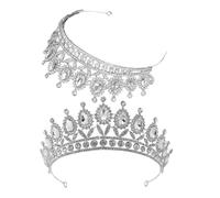 LOLIPPYY 2 Pcs Bride Crown Crown Rhinestone Wedding Princess Tiara Accessori Crystal Queen Crown for Birthday Party Prom Silver