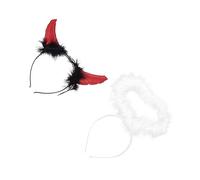 LOLIPPYY 2 Pezzi Cerchietti Halloween Angeli e Diavoli con Corna Rosse e Aureola Piumata Bianca Accessori Copricapo per Costume per Party Cosplay e Carnevale