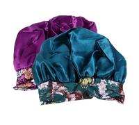 LOLIPPYY 2 pezzi Cuffia da Doccia e Notte in Raso Stampato Copricapo Elastico Protettivo per Capelli Berretto per Dormire e del Viso Morbido e Resistente per Donna e Blu