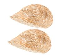 LOLIPPYY 2 Pezzi Giocattoli per Cappelli da Cowboy Arredamento Paglia Moda Occidentale Tan Mini Cappelli Sombrero per Bottiglie Cappello da Spiaggia per Cani Cannuccia Khaki