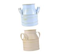 LOLIPPYY 2 pezzi Secchiello per Fiori in Ferro Doppio Manico Vaso Decorativo Vintage Retrò Azzurro e Bianco Latte Portafiori Rustico per Interni e Ufficio Resistente e Artistico