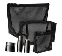 LOLIPPYY 3 pezzi Pochette Trucco da Viaggio in Rete Nera Trasparente Borsa per Prodotti di Bellezza con Zip Organizer Portatrucchi Donna per Make Up e Articoli da Toilette