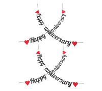 LOLIPPYY 4 Pezzi Festone Buon Anniversario con Cuori Cremisi e Scritta Glitter Decorazione Romantica per Festa di Nozze e Anniversario Facile da Appendere per Atmosfera d Amore