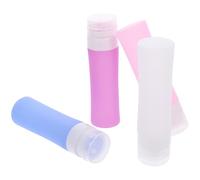 LOLIPPYY 4 pezzi Kit Bottiglie da Viaggio in Silicone Contenitori Ricaricabili Squeezable per Shampoo Lozione e Saponi Liquidi Blu Rosa Trasparente Senza Perdite Portatile per Viaggi e