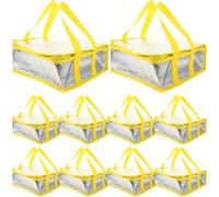 LOLIPPYY Borsa Termica per Pizze, 10 Pezzi, Foglio Alluminio, Giallo | Cerniera, Capienza Ampia, per Trasporto Alimenti e Verdure, Portatile, Resistente All'usura