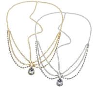 LOLIPPYY Copricapo da Fronte 2 Pezzi Catena di Cristallo e Strass, Gioielli la Testa Donna e Bambina per Matrimoni, Feste e Cerimonie, Accessori Chioma Eleganti Oro e Argento