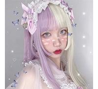 Lolita 60 cm lungo dritto viola misto bianco Ombre scoppi parrucca carino sintetico resistente al calore cosplay partito + cappuccio M80