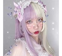 Lolita 60 cm lungo dritto viola misto bianco Ombre scoppi parrucca carino sintetico resistente al calore cosplay partito + cappuccio M80