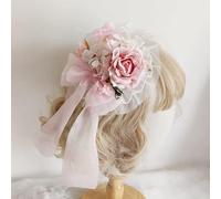 Lolita - Cappello a cilindro con fiori in stile francese vintage, per travestimenti da principessa, in pizzo, colore: rosa