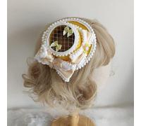 Lolita - Cappello da cameriera in raso morbido, con fiocco, per cosplay, colore: giallo