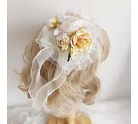 Lolita - Cappello da cameriera morbida francese, vintage, con fiori, per cosplay, costume da principessa, fermaglio per capelli in pizzo (bianco)
