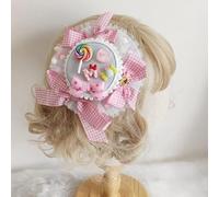Lolita - Cappello morbido da cameriera a pois, per feste e cosplay, fermagli per capelli (rosa)