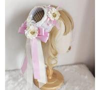 Lolita - Cappello morbido da cameriera con fiocco e fiocco, per feste, cosplay, fermagli per capelli (rosa)