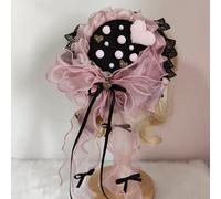 Lolita - Cappello morbido da cameriera in rete, con nastro di pizzo, per cosplay, banchetto, copricapo (cuore d'amore)