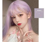 Lolita carino Harajuku viola misto rosa parrucche piene medio lungo parrucca cosplay resistente al calore con frangia + cappuccio gratuito M67