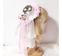Lolita - Fermaglio per capelli da cameriera con fiori scavati in pizzo a rete, per cosplay, cappello, copricapo (rosa)