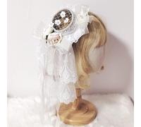 Lolita - Fermaglio per capelli da cameriera con fiori scavati in pizzo a rete, per cosplay, cappello, copricapo (bianco)