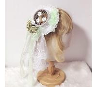 Lolita - Fermaglio per capelli da cameriera con fiori scavati in pizzo a rete, per cosplay, cappello, copricapo (verde)