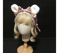 Lolita Maid - Fascia per capelli con orecchie da coniglietto pelose e fiocco, per cosplay, colore: rosa