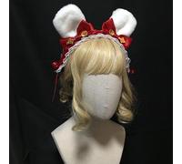 Lolita Maid - Fascia per capelli con orecchie da coniglietto pelose e fiocco, per cosplay, colore: rosso