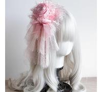 Lolita, morbido velo in pizzo fatto a mano, per Halloween, cappello, forcine per capelli, cosplay, feste, accessori per capelli, copricapo (rosa)