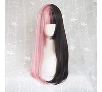 Lolita Ombre gotico Harajuku stile nero misto rosa lungo rettilineo parrucchino carino scoppi parrucca cosplay + cappuccio parrucca