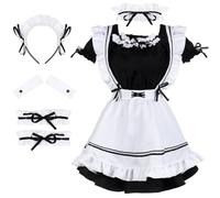 Lolita - Vestito da cameriera da donna, per cosplay anime giapponese, include copricapo, papillon, maniche, giarrettiere sulle gambe