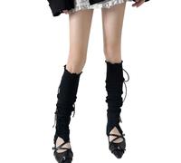 Lolitas Lace Up Foot Covers Calzini Inverno Caldo Knit Scaldamuscoli Per Le Donne Ragazze Harajukus Leg Covers Calze Tubo Medio Calzini Giapponesi Lolitas Warmers, Nero , Taglia unica