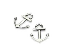 LolliBeads ™, ciondoli e ganci per braccialetto a tema marinaresco, con ancore e timoni, per realizzare gioielli fai da te, Peltro, Silver-simple-Anchor-50Pcs, Simple Anchor