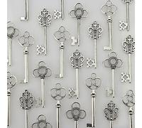 Lollibeads(TM), chiavi passepartout anticate, per collane e progetti steampunk, con cuore regale filigranato, Silver-Large-30pcs, Large30Pcs
