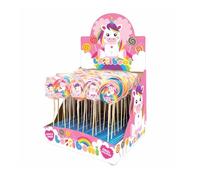 Lolliboni Unicorni Lecca Lecca Gusto Fragola con Immagine 3D Espositore da 30 Lecca Lecca da 30 gr, Ideali Per Party e Feste di Compleanno