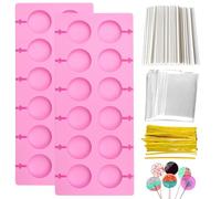 Lollipop Stampo in silicone per cake pop, 20 stampi rotondi in silicone, con 100 bastoncini per lecca-lecca e 10 tasche trasparenti