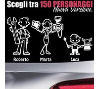 Lollomoto Stickman© 2.0 Bianchi e Neri Adesivi Famiglia Auto Moto Camper Stickers Family Vetro Macchina Nuova Versione Decal - 10 Personaggi
