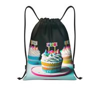 LOLOBFZL Fantastico motivo astratto leggero cinturino con coulisse zaino sportivo zaino sportivo zaino casual pieghevole con coulisse, torte di buon compleanno, piccoli zaini, torte di compleanno, S,